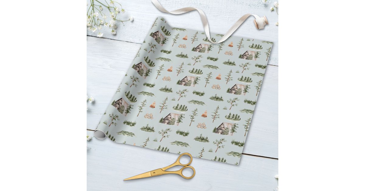 Log Pattern Wrapping Paper Watercolor Cabin Forest Seamless Pattern Wrapping Paper | Zazzle
