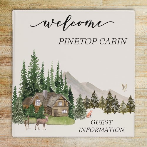 Watercolor Cabin Home Rental Guest Information 3 Ring Binder