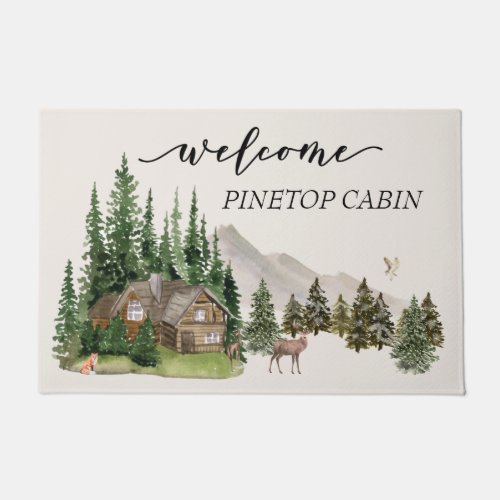Watercolor Cabin House Home Family Forest Doormat