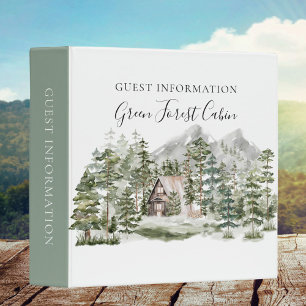 Watercolor Cabin in Green Forest Guest Information 3 Ring Binder
