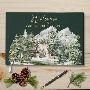 Watercolor Cabin in The Green Forest Foil Foil Guest Book