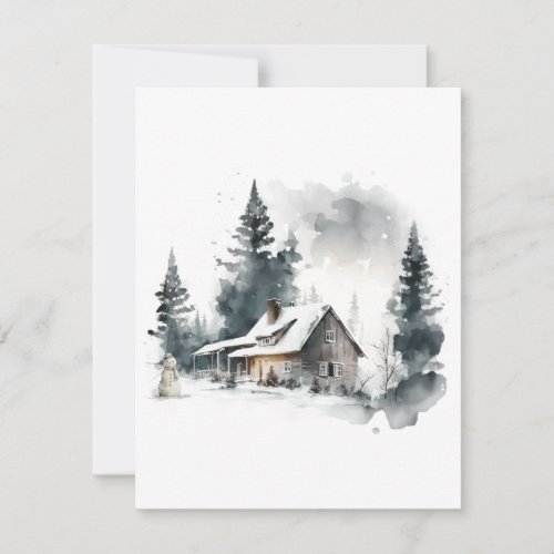 Watercolor Cabin in the Snow Holiday Card