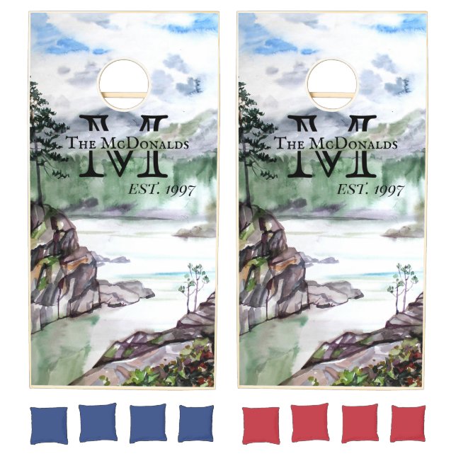 Watercolor Cabin Lake Family Monogram Game (Set)