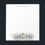 Watercolor Cabin Personalized Notepad<br><div class="desc">Watercolor Cabin Personalized Notepad features a watercolor illustration of an A-frame cabin,  green mountains,  and pine trees. Personalize with your name.</div>