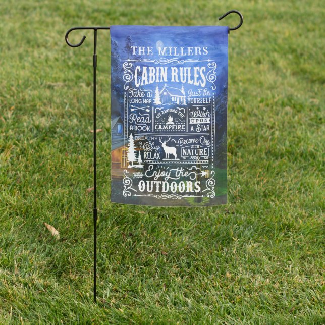 Watercolor Cabin Rules | Monogram Garden Flag (In SItu)