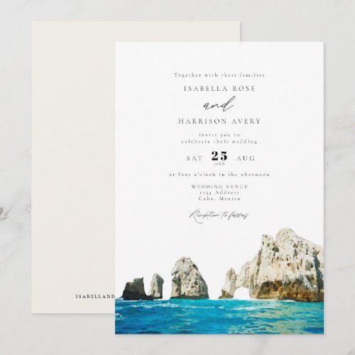 Watercolor Cabo Mexico Skyline Wedding Invitation