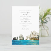 Watercolor Cabo Mexico Skyline Wedding Invitation (Standing Front)