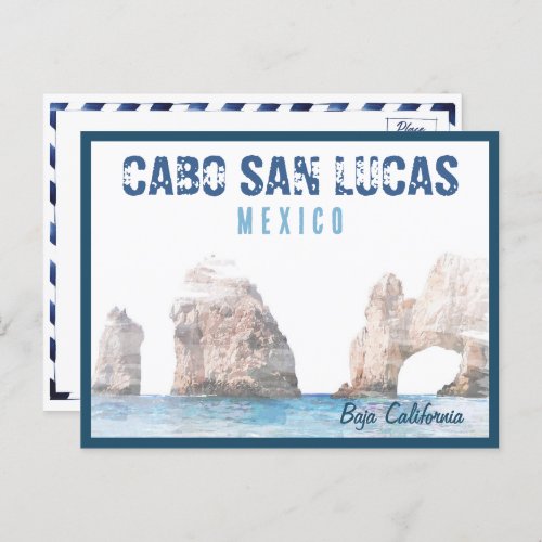 Watercolor Cabo San Lucas Mexico Arch Vintage Postcard