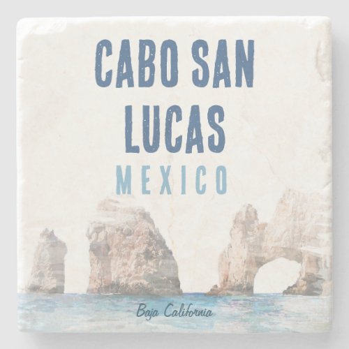 Watercolor Cabo San Lucas Mexico Arch Vintage Stone Coaster