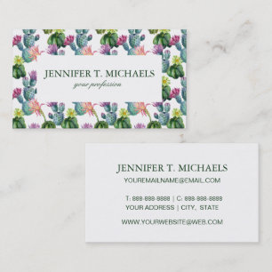 Watercolor Cacti Art Pattern Business Card