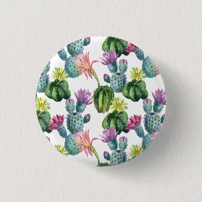 Watercolor Cacti Art Pattern Button (Front)