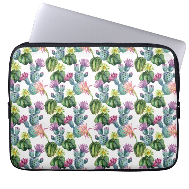 Watercolor Cacti Art Pattern Laptop Sleeve (Front)