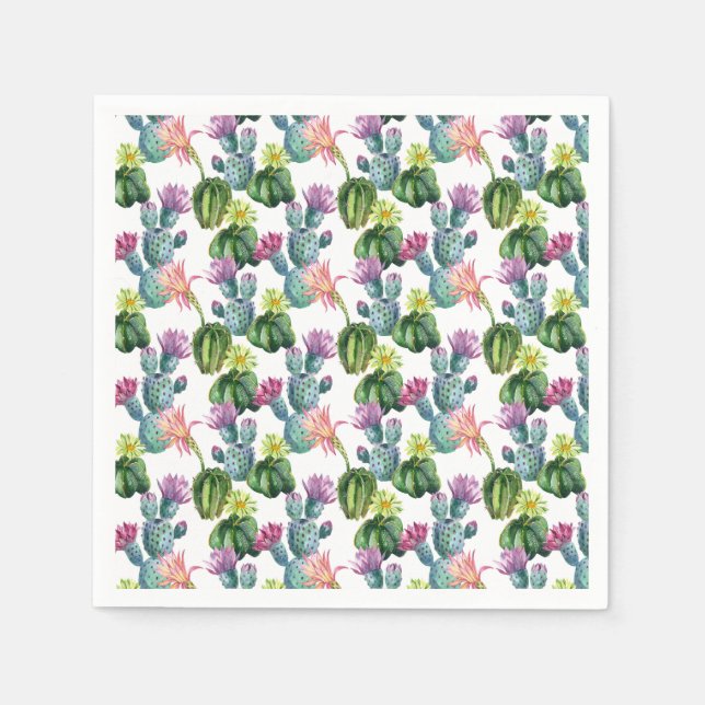 Watercolor Cacti Art Pattern Napkins (Front)