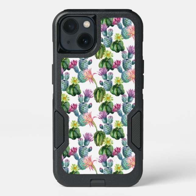 Watercolor Cacti Art Pattern Otterbox iPhone Case (Back)
