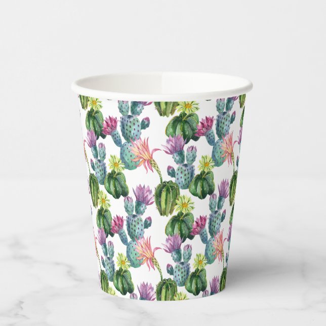 Watercolor Cacti Art Pattern Paper Cups (Left)