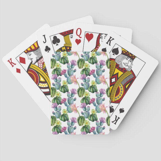 Watercolor Cacti Art Pattern Poker Cards (Back)