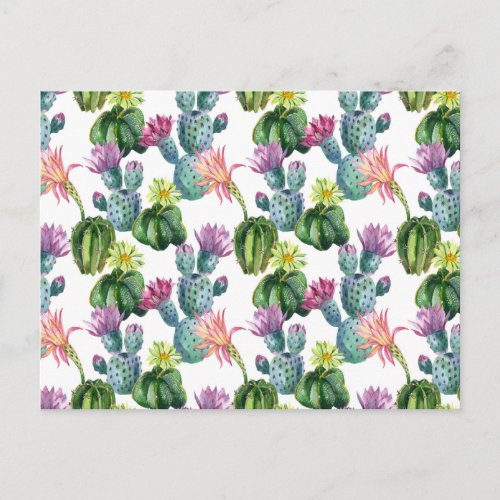 Watercolor Cacti Art Pattern Postcard