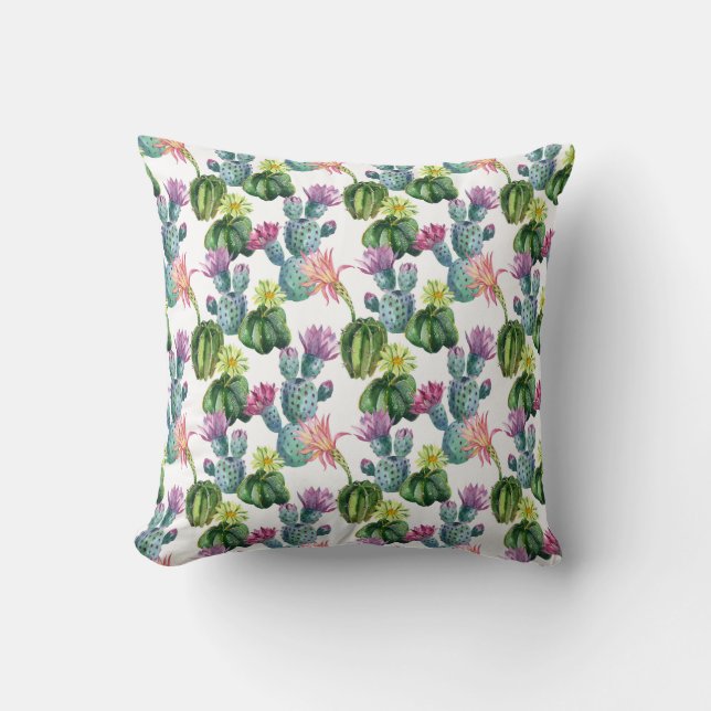 Watercolor Cacti Art Pattern Throw Pillow (Front)