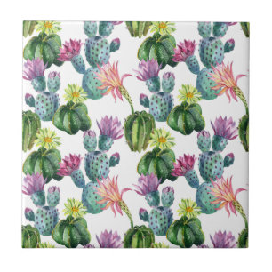 Watercolor Cacti Art Pattern Tile