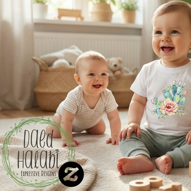 Watercolor Cacti Bloom Baby T-Shirt (Watercolor Cacti Bloom Baby T-Shirt)