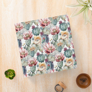 Watercolor Cacti Blooming Succulents 3 Ring Binder