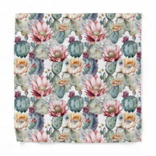 Watercolor Cacti Blooming Succulents Bandana