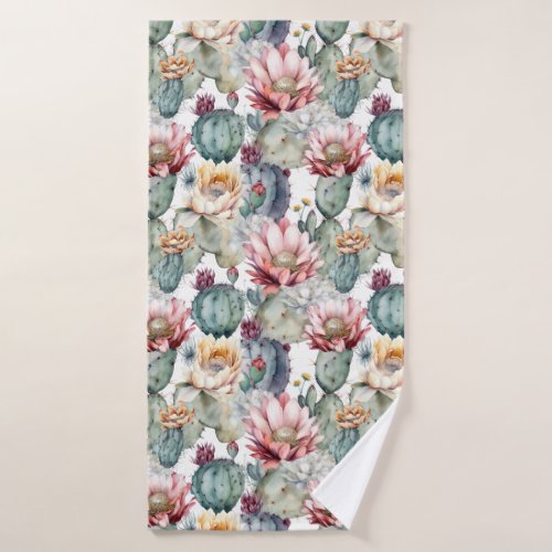 Watercolor Cacti Blooming Succulents Bath Towel Set