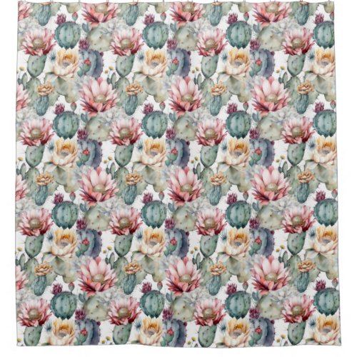Watercolor Cacti Blooming Succulents Shower Curtain