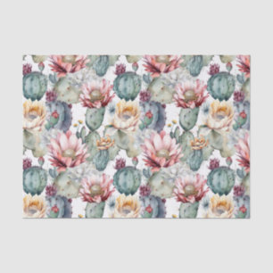Watercolor Cacti Blooming Succulents Tissue Paper