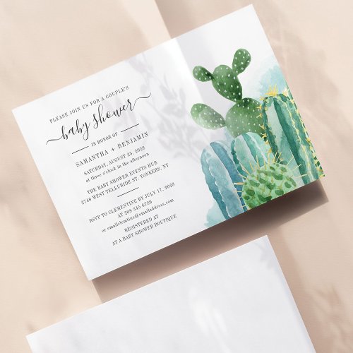 Watercolor Cacti Botanical Couples Baby Shower Invitation