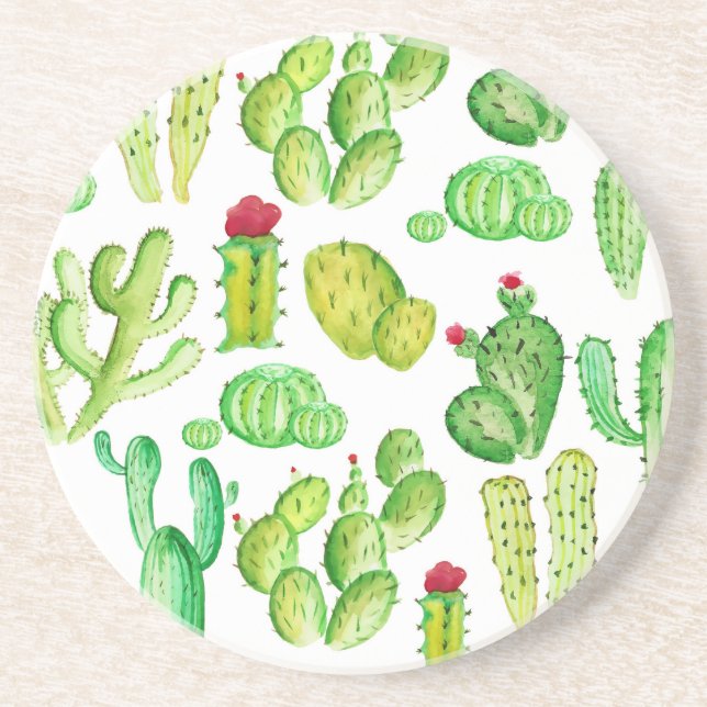 Watercolor Cacti Drink Coaster (Front)