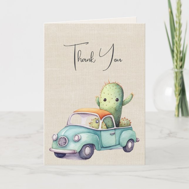 Watercolor Cacti In Retro Truck Card (Front)
