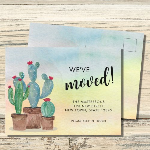 Watercolor Cacti Moving Announcement Postcard