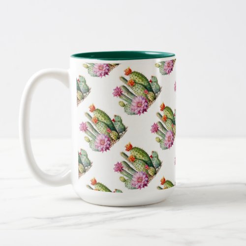Watercolor Cacti Pattern Two_Tone Coffee Mug