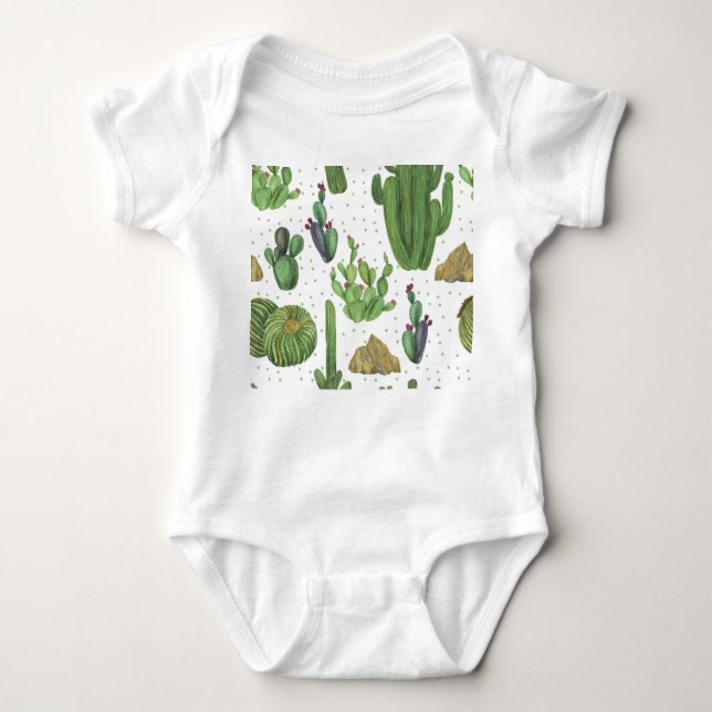 Watercolor cacti, seamless natural pattern. baby bodysuit (Front)