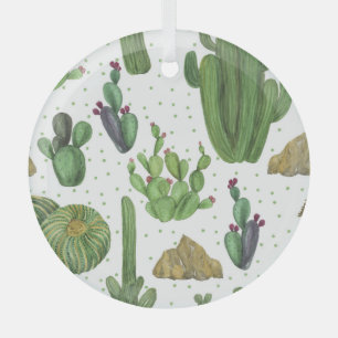Watercolor cacti, seamless natural pattern. glass ornament