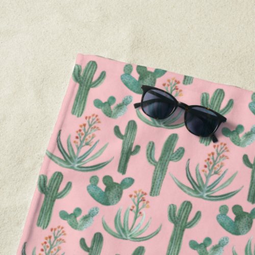 Watercolor Cacti  Succulents Summer Fun Beach Towel