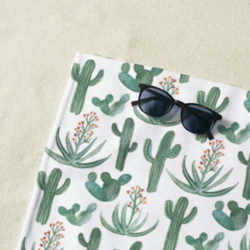 Watercolor Cacti  Succulents Summer Fun Beach Towel