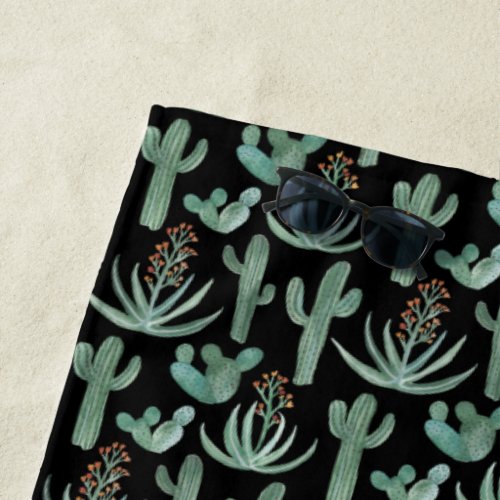 Watercolor Cacti  Succulents Summer Fun Beach Towel
