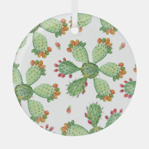 Watercolor Cacti: Tropical Garden Pattern. Glass Ornament