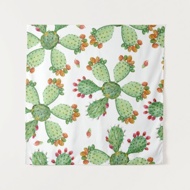 Watercolor Cacti: Tropical Garden Pattern. Tapestry (Front)