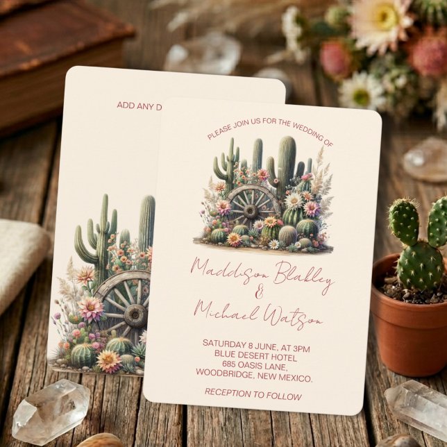 Watercolor Cacti & Wagon Wheel Rustic Wedding Invitation (Creator Uploaded)