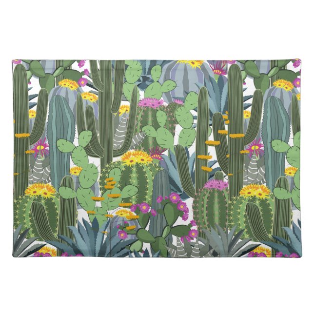 Watercolor Cactus and Cacti Flowers  Cloth Placemat (Front)