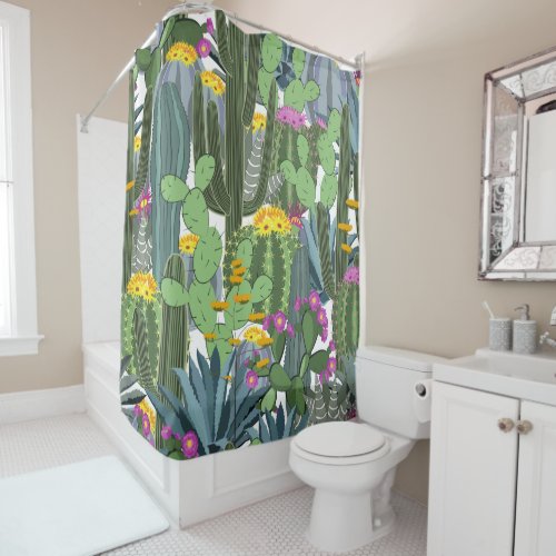 Watercolor Cactus and Cactus Flowers  Shower Curtain