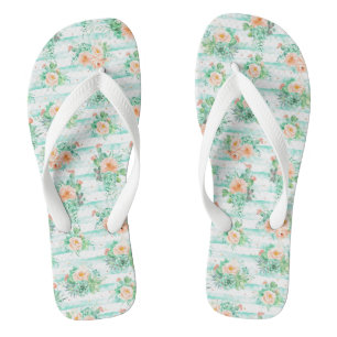 Watercolor Cactus and Flowers Flip Flops