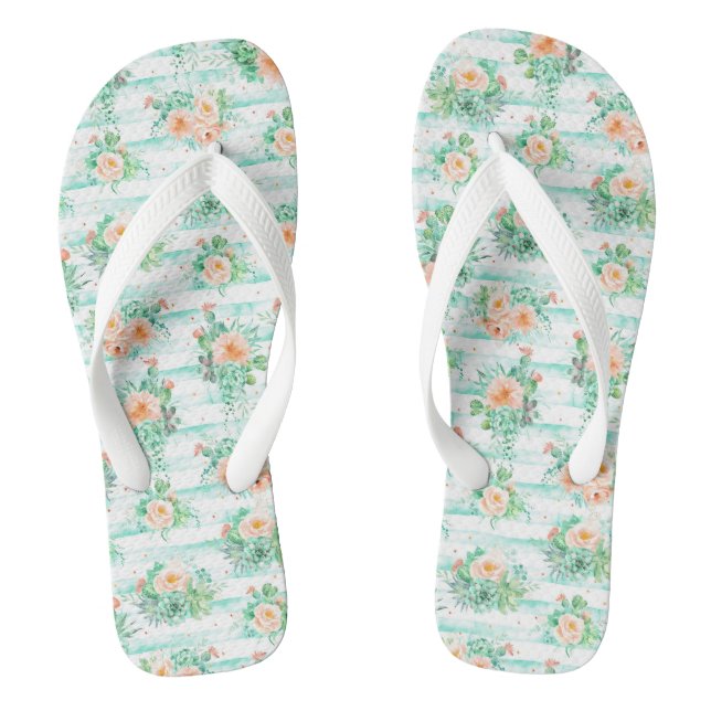 Watercolor Cactus and Flowers Flip Flops (Footbed)