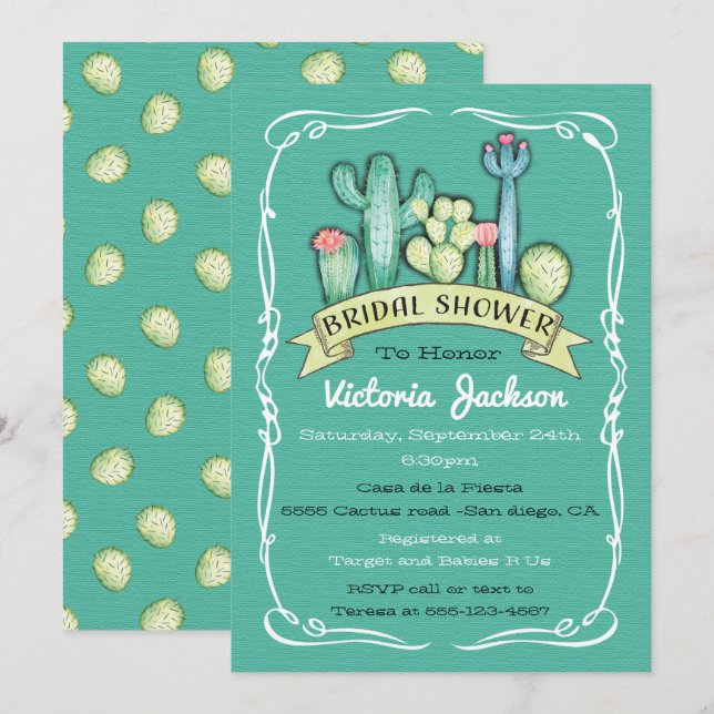 Watercolor Cactus and Succulent Bridal Shower Invitation (Front/Back)
