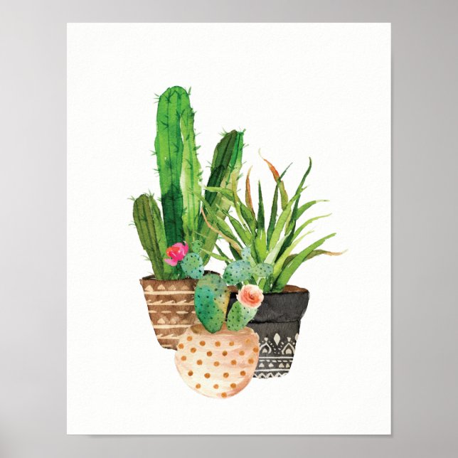 Watercolor Cactus and Succulent Group Poster (Front)