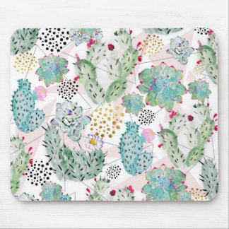 watercolor cactus and triangles pattern mouse pad