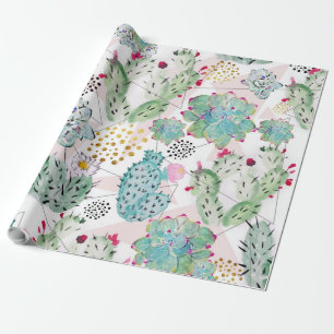 watercolor cactus and triangles pattern wrapping paper